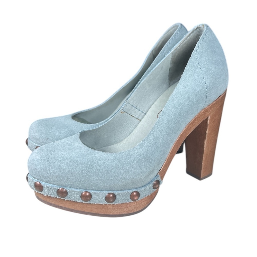 Pedro Garcia Blue Suede square wooden heels Women's 5.5